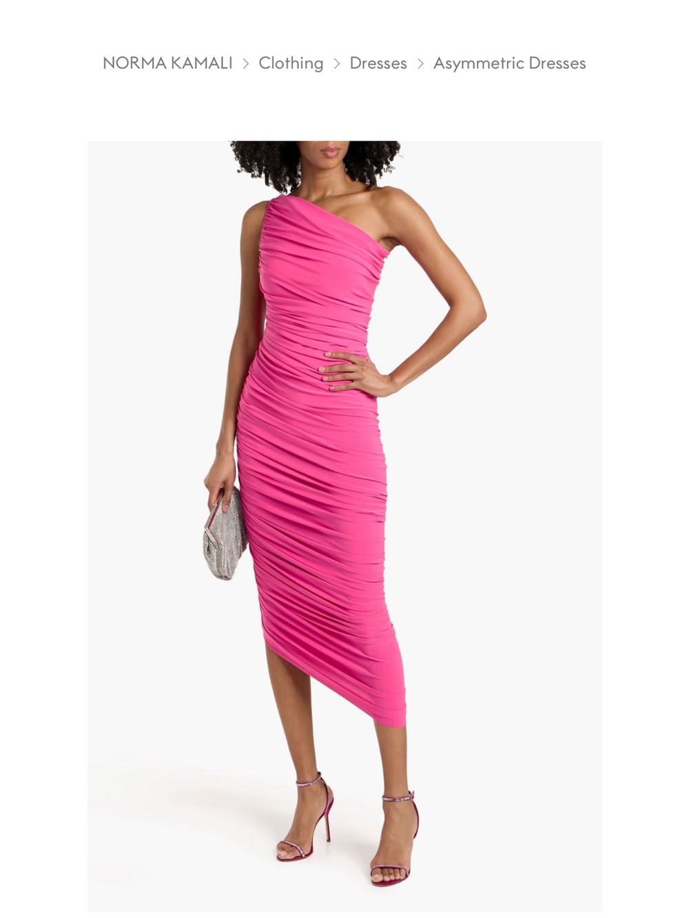 Norma Kamali One-Shoulder Ruched Midi Dress in bubblegum Pink